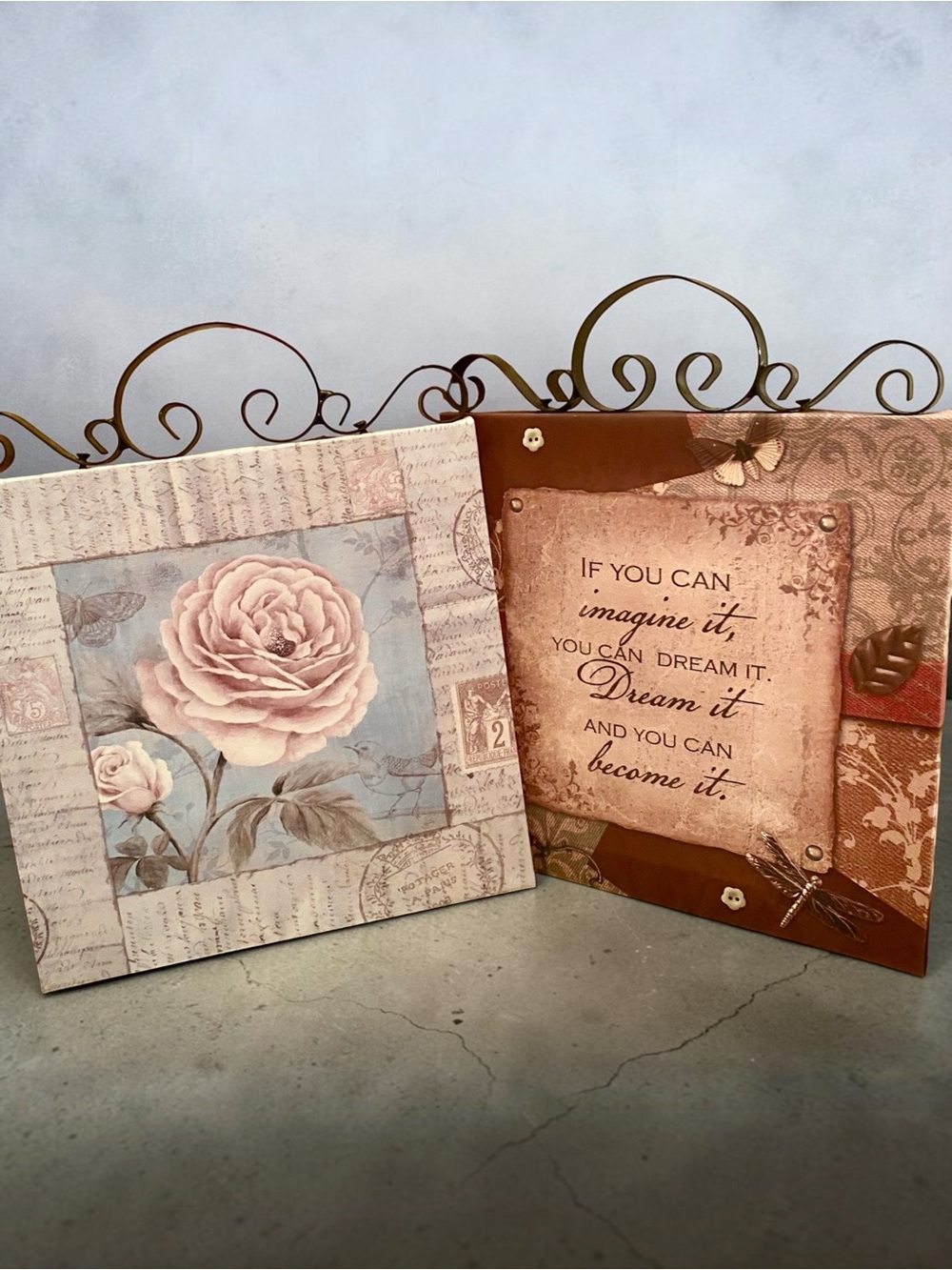 Bundle of Two 8”x 8” Inspirational Wall Plaques ~ in Pink Rose & Brown Colors